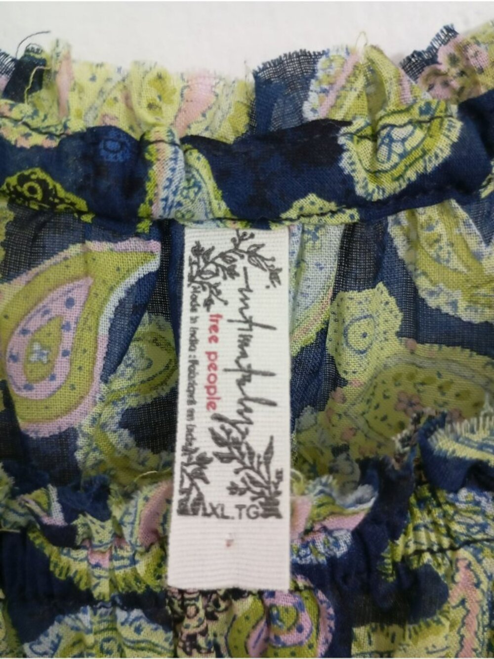 Free People Paisley Print Bodysuit Long Sleeves & Drawstring Cuffs XL Navy Green - Picture 3 of 13